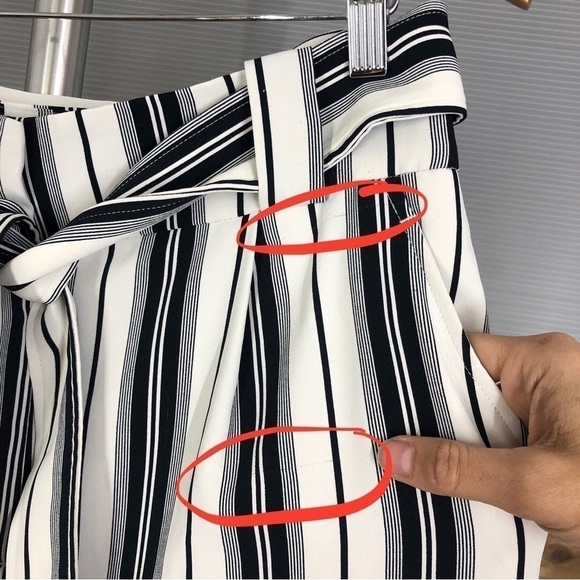 H&m‎ White Black Stripe High Waist Tie Front Wide Leg Pants Sz 10 - Picture 6 of 12